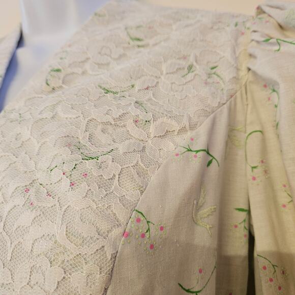 Vintage Floral Maxi Dress Size S Lace Long Sleeve Milkmaid Prairie Cottagecore - Picture 3 of 10